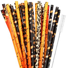 40 Pack Of 9 Inch BPA-Free Halloween Reusable Straws With Colorful Stripe Print Hard Straws For Mason Jars, Mason Glasses, Home Or Party Use, Comes Wi