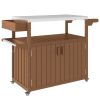 Outsunny Outdoor Bar Cart with Storage, Stainless Steel Outdoor Bar Table Top, Wheeled HDPE Kitchen Island for Food Prep, Brown