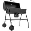 Outsunny Barrel Charcoal BBQ Grill Smoker with 420 sqin Cooking Area Wheels Ash Catcher Black