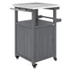 Outsunny Outdoor Grill Cart with Stainless Steel Top, Solid Wood Outdoor Kitchen Island with Wheels, Integrated Hole, Dark Gray
