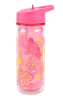 Your Zone 14 oz Flower Double Wall Insulated Plastic Water Bottle with Lid and Straw