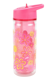Your Zone 14 oz Flower Double Wall Insulated Plastic Water Bottle with Lid and Straw