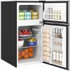 HOMCOM 3.2 Cu.Ft Double Door Mini Fridge with Freezer Adjustable Shelf Thermostat Reversible Door Black