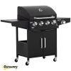 Outsunny 52 Barbecue Grill with Wheels 4+1 Burner Propane Gas Outdoor BBQ Trolley Side Burner Warming Rack Black