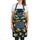 Mainstays Chef Kitchen Apron, 28" x 32", Navy Lemon Cotton Bib Apron with Front Pocket and 40" Ties