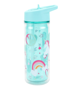 Your Zone 14 oz Unicorn Double Wall Insulated Plastic Water Bottle with Lid and Straw