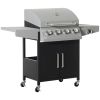 Outsunny 52" Barbecue Grill with Wheels, 4+1 Burner Liquid Propane Gas Grill, Outdoor Cabinet Style BBQ Trolley w/ Side Burner, Warming Rack, Silver