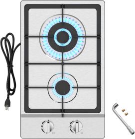 Gas Cooktop 2 Burner Propane Cooktop, Stainless Steel Propane Stove 12 inch, Bulit-in Gas Stove Top with Thermocouple Protection