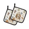 Fawn Bearded Collie Coffee Bar Pair of Pot Holders Pair 7.5x7.5 Quilted Insulated Hot Pads Decorative Kitchen Gift Made in USA