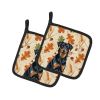Beauceron Heirloom Fall Pair of Pot Holders Pair 7.5x7.5 Quilted Insulated Hot Pads Decorative Kitchen Gift Made in USA