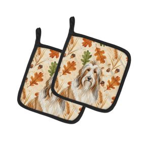 Fawn Bearded Collie Heirloom Fall Pair of Pot Holders Pair 7.5x7.5 Quilted Insulated Hot Pads Decorative Kitchen Gift Made in USA