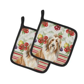 Fawn Bearded Collie Vegetables Pair of Pot Holders Pair 7.5x7.5 Quilted Insulated Hot Pads Decorative Kitchen Gift Made in USA