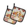 Lemon and White Beagle Vegetables Pair of Pot Holders Pair 7.5x7.5 Quilted Insulated Hot Pads Decorative Kitchen Gift Made in USA