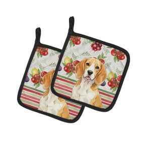 Lemon and White Beagle Vegetables Pair of Pot Holders Pair 7.5x7.5 Quilted Insulated Hot Pads Decorative Kitchen Gift Made in USA