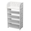 5 Tier Carved Shoe Rack Wooden Plastic Board Freestanding Storage Organizer Shelf Space Saving Shoe Shelf for Entryway Closet Hallway Bedroom Decorati