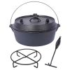 Pre-Seasoned Cast Iron Dutch Oven With Skillet Lid, Outdoor Camping Deep Pot for Camping Fireplace Cooking BBQ Baking Campfire, With Iron Pot Rack