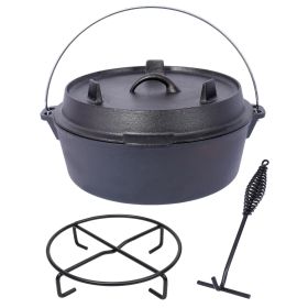 Pre-Seasoned Cast Iron Dutch Oven With Skillet Lid, Outdoor Camping Deep Pot for Camping Fireplace Cooking BBQ Baking Campfire, With Iron Pot Rack