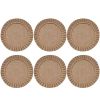 6PC 12inch A natural-style, ruffled round jute placemat, eco-friendly and non-slip