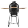 Charcoal Smoker and Grill, 18" Kamado Charcoal BBQ Smoker, Movable Ceramic Barbecue Grill with 4 Wheels (2 Lockable), Built-in Thermometer
