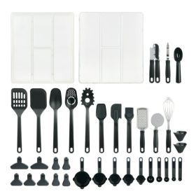 36 Piece Kitchen Gadget Set with Kitchen Cooking Utensils, and Drawer Organizer, Black