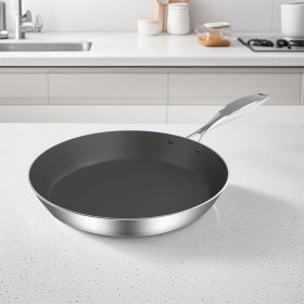 SOGA Stainless Steel Fry Pan 34cm Frying Pan Induction FryPan Non Stick Interior