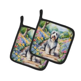 Bearded Collie Spring Garden Pair of Pot Holders Kitchen Heat Resistant Pot Holders Sets Oven Hot Pads for Cooking Baking BBQ, 7 1/2 x 7 1/2