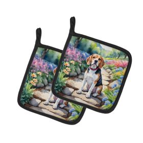 Beagle Spring Garden Pair of Pot Holders Kitchen Heat Resistant Pot Holders Sets Oven Hot Pads for Cooking Baking BBQ, 7 1/2 x 7 1/2