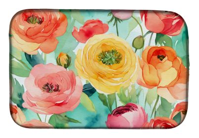 Ranunculus in Watercolor Dish Drying Mat Absorbent Dish Drying Mat Pad for Kitchen Counter Dish Drainer Mat for Countertop, 14 x 21", Multicolor