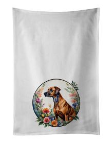 Rhodesian Ridgeback and Flowers Kitchen Towel Set of 2 White Dish Towels Decorative Bathroom Hand towel for Hand, Face, Hair, Yoga, Tea, Dishcloth