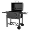 Outsunny Charcoal BBQ Grill w/ Adjustable Height, Folding Shelves, Thermometer, and Wheels, Black