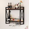 Wall Mounted Wine Rack with 2-Tier Shelves and 3 Glass Holders