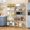 5 Tier Storage Rack Silver Gray Rectangular Metal Shelving Unit Heavy Duty Carbon Steel Organizer Adjustable Utility Shelf for Garage Kitchen Pantry B
