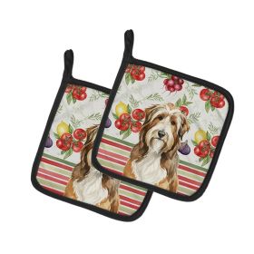 Brown Bearded Collie Vegetables Pair of Pot Holders Pair 7.5x7.5 Quilted Insulated Hot Pads Decorative Kitchen Gift Made in USA