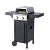 2-Burner Propane Gas BBQ Grill, Pizza Box, 24600BTU Output With Wire Enamel Cooking Grids For Outdoor Barbecue, Foldable Side Table, Hanging Basket