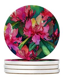 West Virginia Rhododendrons in Watercolor Large Sandstone Coasters Pack of 4 Absorbent Round Coasters Decor Gifts for Men or Women, 4 in, Multicolor