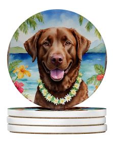 Chesapeake Bay Retriever Luau Large Sandstone Coasters Pack of 4 Absorbent Round Coasters Decor Gifts for Men or Women, 4 in, Multicolor