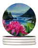 Washington Coast Rhododendrons in Watercolor Large Sandstone Coasters Pack of 4 Absorbent Round Coasters Decor Gifts for Men or Women, 4 in