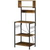 Baker's Rack with Charing Station, Microwave Shelf with Power Outlet, USB Charger and 5 Hooks, Rustic Brown