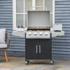 Outsunny 52" Barbecue Grill with Wheels, 4+1 Burner Liquid Propane Gas Grill, Outdoor Cabinet Style BBQ Trolley w/ Side Burner, Warming Rack, Silver
