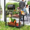 Outsunny 3-Tier Outdoor Grill Cart with Storage Racks, Side Handle, Movable Pizza Oven Table on Wheels