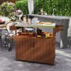 Outsunny Outdoor Bar Cart with Storage, Stainless Steel Outdoor Bar Table Top, Wheeled HDPE Kitchen Island for Food Prep, Brown