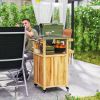 Outsunny Outdoor Grill Cart w/ Stainless Steel Top, Solid Wood Outdoor Kitchen Island w/ Wheels, Integrated Hole, Natural Wood
