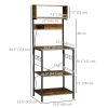 Baker's Rack with Charing Station, Microwave Shelf with Power Outlet, USB Charger and 5 Hooks, Rustic Brown
