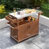 Outsunny Outdoor Bar Cart with Storage, Stainless Steel Outdoor Bar Table Top, Wheeled HDPE Kitchen Island for Food Prep, Brown