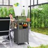 Outsunny Outdoor Grill Cart with Stainless Steel Top, Solid Wood Outdoor Kitchen Island with Wheels, Integrated Hole, Dark Gray