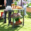 Outsunny Three-Shelf Outdoor Grill Cart Table with Foldable Side Table, Stainless Steel Top Pizza Oven Stand with Hooks, Silver