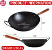 WANGYUANJI 14.2" Carbon Steel Wok, Wok Pan with Glass Lid, Woks & Stir-Fry Pans No Chemical Coated Wok for Induction, Electric, Gas