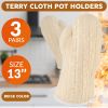 Set pf 3 Pairs Terry Cloth Oven Mitt 13 Inch. 6 Pack of Beige Kitchen Oven Mitts Heat Resistant. Durable Cotton Oven Gloves up to 500ºF. Machine Washa