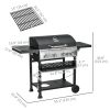 40,000 BTU Propane Gas Grill BBQ Cart with 4 Main Burners, 1 Side Burner, with Warming Rack, Side Prep Tables, Black