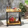 Outsunny Acacia Wood Outdoor Bar Cart with Wheels, Rolling 2-Tier Coffee & Drink Cart with 3 Bottle Holders, Teak
